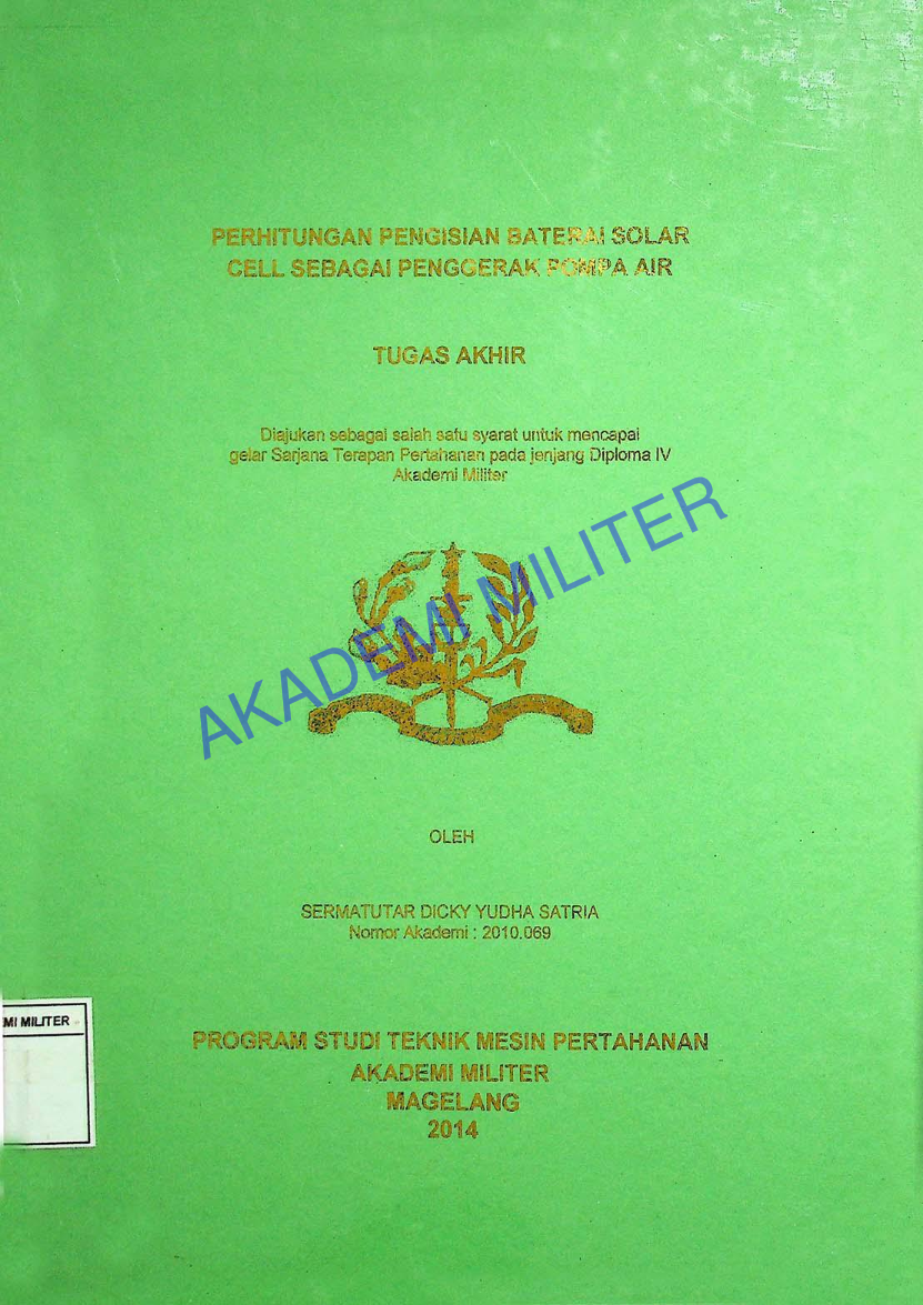 PERHITUNGAN PENGISIAN BATERAI SOLAR CELL SEBAGAI PENGGERAK POMPA AIR